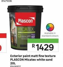 Exterior paint matt fine texture PLASCON Micatex white sand 20L