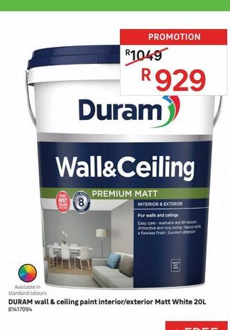 DURAM wall & ceiling paint interior/exterior Matt white 20L