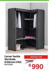 Corner Textile wardrobe 6 shelves 2 rail