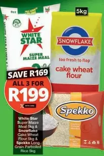 Snowflake - Super Maize Meal 5kg, Cake Wheat Flour 5kg & Long Grain Parboiled Rice 5kg