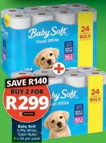 Baby Soft - 2-Ply White Toilet Rolls