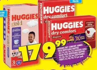 Huggies - Dry Comfort Jumbo Pack Disposable Nappies, Gold Value Pack Disposable Nappies Pants
