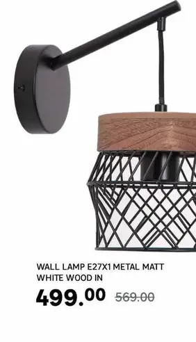 Wall Lamp Metal Matt White Wood In
