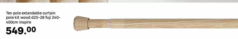 Ten Pole Extandable Curtain Pole Kit Wood D25 - 28 Fuji 240-400 Cm Inspire 