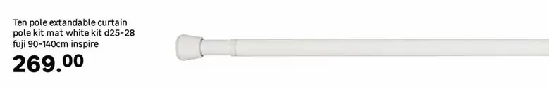 Ten Pole Extandable Curtain Pole Kit Mat White Kit D25 - 28 Fuji 90-140 Cm Inspire 