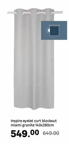 Inspire Eyelet Curt Blockout Miami Granite 140x280 Cm