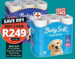 Baby Soft - 2-Ply White/ Supreme Quilts Toilet Rolls