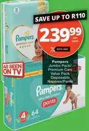 Pampers - Jumbo Pack/ Premium Care Value Pack Disposable Nappies/Pants
