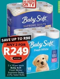 Baby Soft -  Fresh White/ Supreme Quilts 2-Ply Toilet Rolls