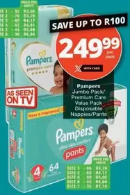 Pampers - Jumbo Pack/ Premium Care Value Pack Disposable Nappies/Pants