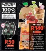 Choice Golden Delicious Apples, Boil & Roast Potatoes, Class 1 Onions, Jam Tomatoes, Oranges