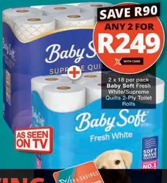 Baby Soft - Fresh White/Supreme Quilts 2-Ply Toilet Rolls