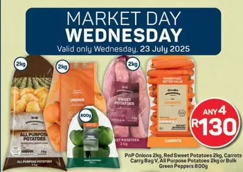 Onions, Red Sweet Potatoes, Carrots, All Purpose Potatoes, Green Peppers