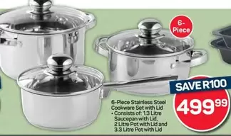 6-Piece Stainless Steel Cookware Set with Lid