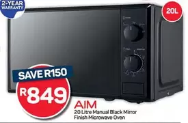 Aim - 20 Litre Manual Black Mirror Finish Microwave Oven