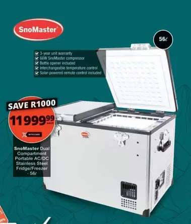 Snomaster - Dual Compartment Portable AC/DC Stainless Steel Fridge Freezer