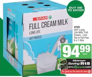 Spar - UHT Long Life Milk, Full Cream, Low Fat or Fat Free