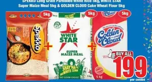 Spekko - Long Grain Parolled white Hice, STAR Super Maize Meal & GOLDEN CLOUD Cake Wheat Flour
