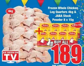 Frozen - Whole Chicken Leg Quarters & JABA Stock Powder