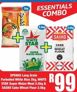 Essentials - Long Grain Parboiled White Rice 2kg, Super Maize Meal 2.5kg & Cake Wheat Flour 2.5kg