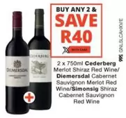 Diemersdal - Cederberg Merlot Shiraz Red Wine,  Cabernet Sauvignon Merlot Red Wine, Simonsig Shiraz Cabernet Sauvignon Red Wine