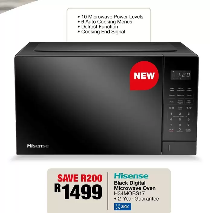 Hisense - Black Digital Microwave Oven H34MOBS17
