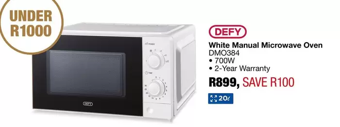 Defy - White Manual Microwave Oven DMO384