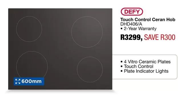 Defy - Touch Control Ceran Hob DHD406/A