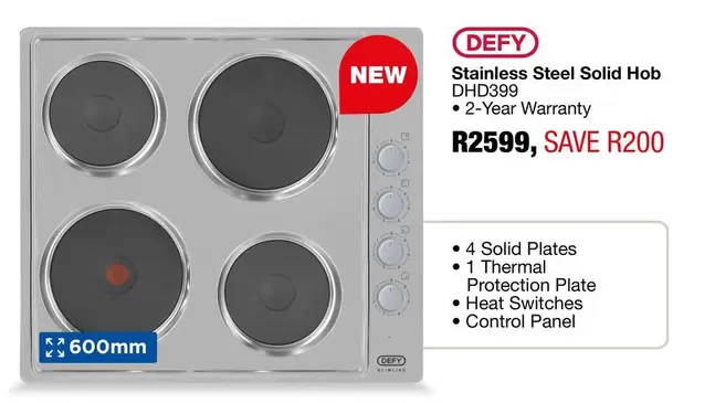 Defy - Stainless Steel Solid Hob DHD399