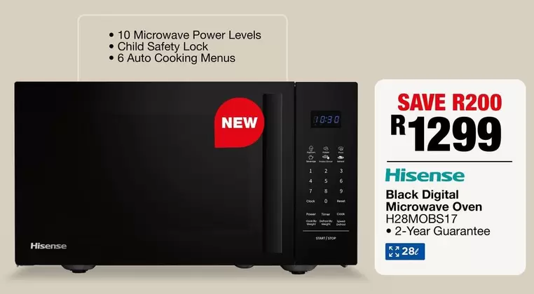 Hisense - Black Digital Microwave Oven H28MOBS17