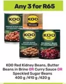 KOO - Red Kidney Beans, Butter Beans in Brine OR Curry Sauce OR Speckled Sugar Beans