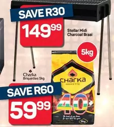 Stellar Midi Charcoal Braai, Charka Briquettes