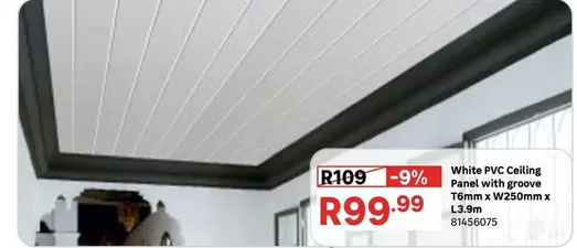 White PVC Ceiling Panel With Groove T6mm X W250mm X L3.9m
