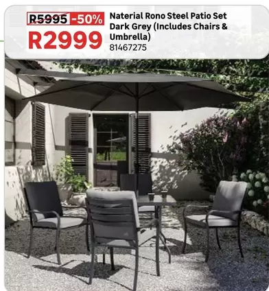 Naterial - Rono Steel Patio Set Dark Grey (Includes Chairs & Umbrella)