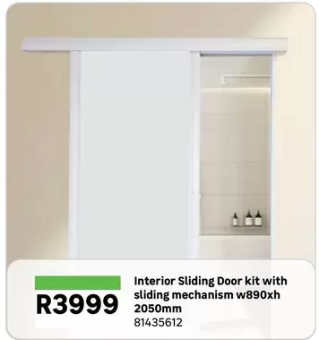 Interior Sliding Door Kit With Sliding Mechanism MDF White-w890xh2050mm