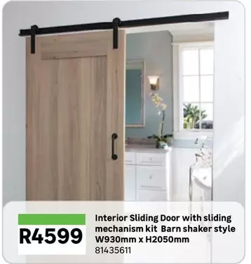Interior Sliding Door With Sliding Mechanism Kit Barn Shaker Style W930mm X H2050mm