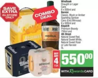 Windhoek - Draught or Lager Cans, Classic, Blush or Amber Sparkling Spritzer Cans (Excl. Mimosa), Premium Brandy, 4th Street