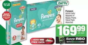 Pampers - Active baby Nappies or Nappy Pants Value Pack