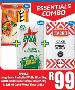 Essentials - Long Grain Parboiled White Rice 2kg, Super Maize Meal 2.5kg & Cake Wheat Flour 2.5kg