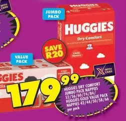 Huggies - Dry Comfort Jumbo Pack Nappies 52/56/60/74/84/, Gold Value Pack Nappies 42/44/50/58/66