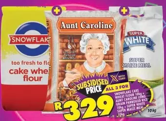 Aunt Caroline - Snowflake Cake Wheat Flour,  Long Grain Parboiled Rice, Super White Super Maize Meal