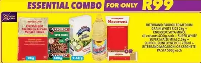 Ritebrand - Parboiled Medium Grain White Rice, Soya Mince, Super Maize Meal, Sunflower Oil, Macaroni OR Spaghetti Pasta