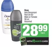 Dove - Anti Perspirant Roll On for Male or Female