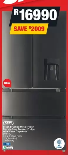 Defy - Black Brushed Metal-Finish French Door Freezer Fridge with Water Dispenser
