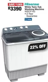 Hisense - White Twin-Tub Washing Machine WSCF143