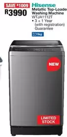 Hisense - Metallic Top-Loader Washing Machine WTJA1112T