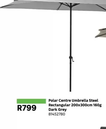 Polar - Centre Umbrella Steel Rectangular 200x300cm 160g Dark Grey