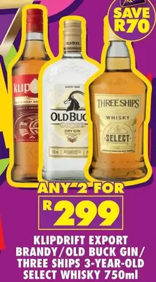 Select - EXPORT BRANDY, OLD BUCK GIN, 3-YEAR-OLD SELECT WHISKY