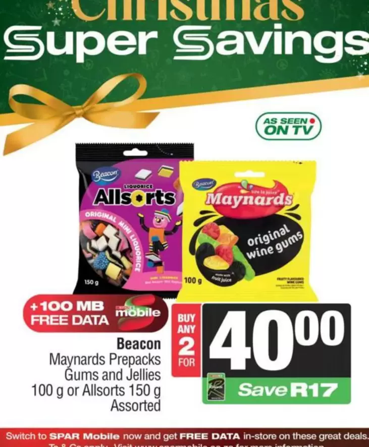 Mini - Maynards Prepacks Gums and Jellies or Allsorts