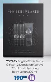 Yardley - English Blazer Black Gift Set: 2 Deodorant Sprays 125 ml and Hydrating Body Lotion 200 ml
